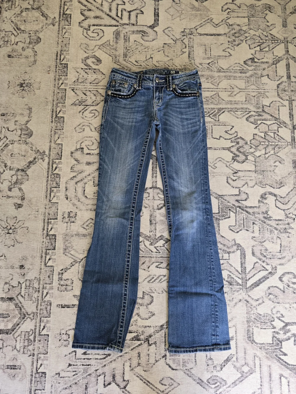 Miss Me Medium Blue Flared Jeans with Faded Detailing